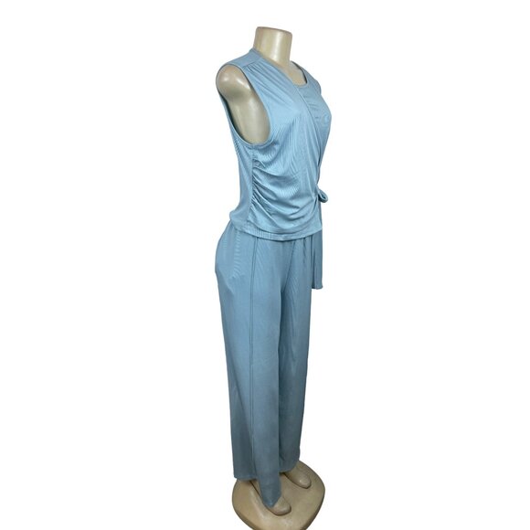 Yozy Light Blue Sleeveless Casual Set with Tie Waist Wide and Leg Sz XXL - New - Picture 5 of 10